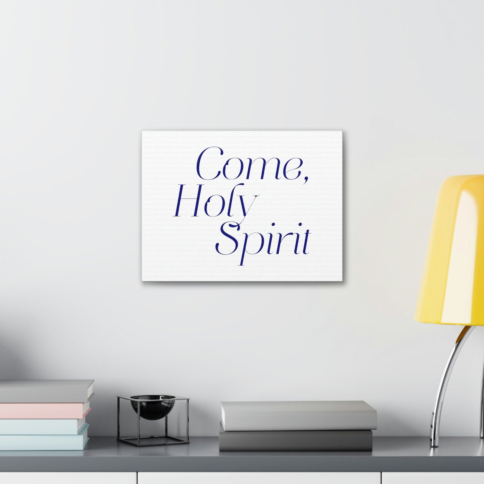 Scripture Walls Come, Holy Spirit John 14:26 Dark Blue Bible Verse Canvas Christian Wall Art Ready to Hang Unframed-Express Your Love Gifts