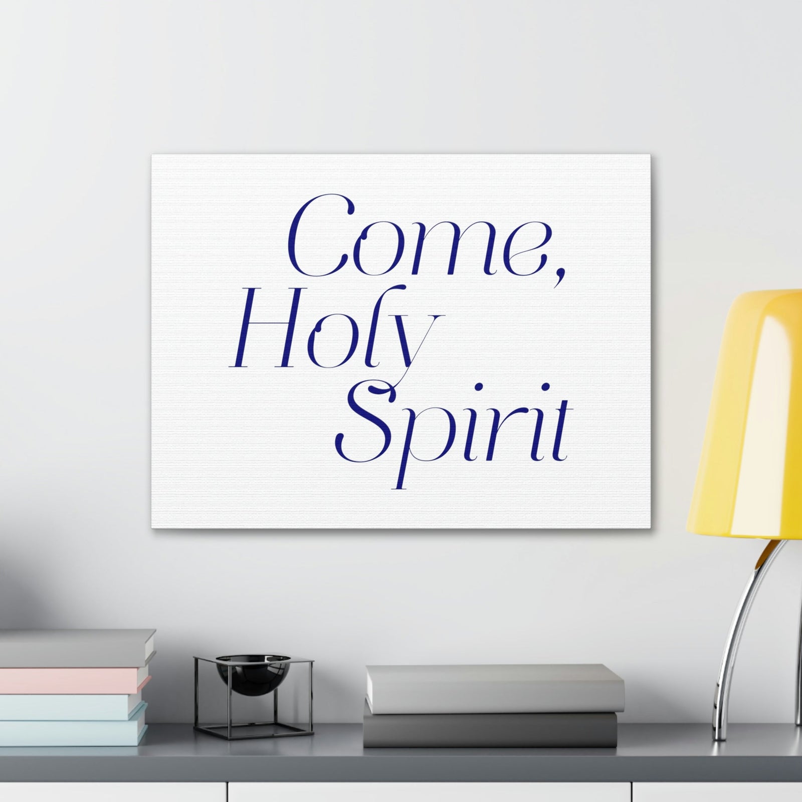 Scripture Walls Come, Holy Spirit John 14:26 Dark Blue Bible Verse Canvas Christian Wall Art Ready to Hang Unframed-Express Your Love Gifts