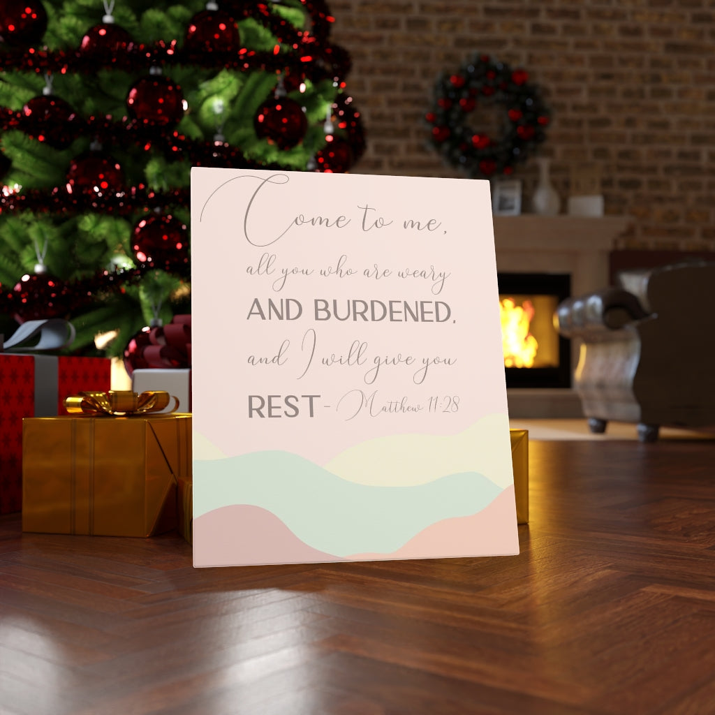 Scripture Walls Come To Me Matthew 11:28 Pink Bible Verse Canvas Christian Wall Art Ready to Hang Unframed-Express Your Love Gifts