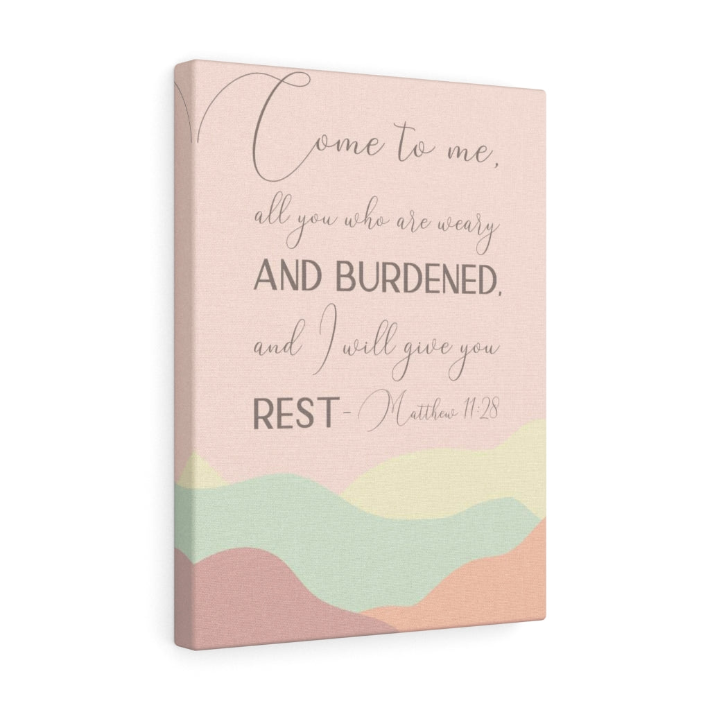 Scripture Walls Come To Me Matthew 11:28 Pink Bible Verse Canvas Christian Wall Art Ready to Hang Unframed-Express Your Love Gifts
