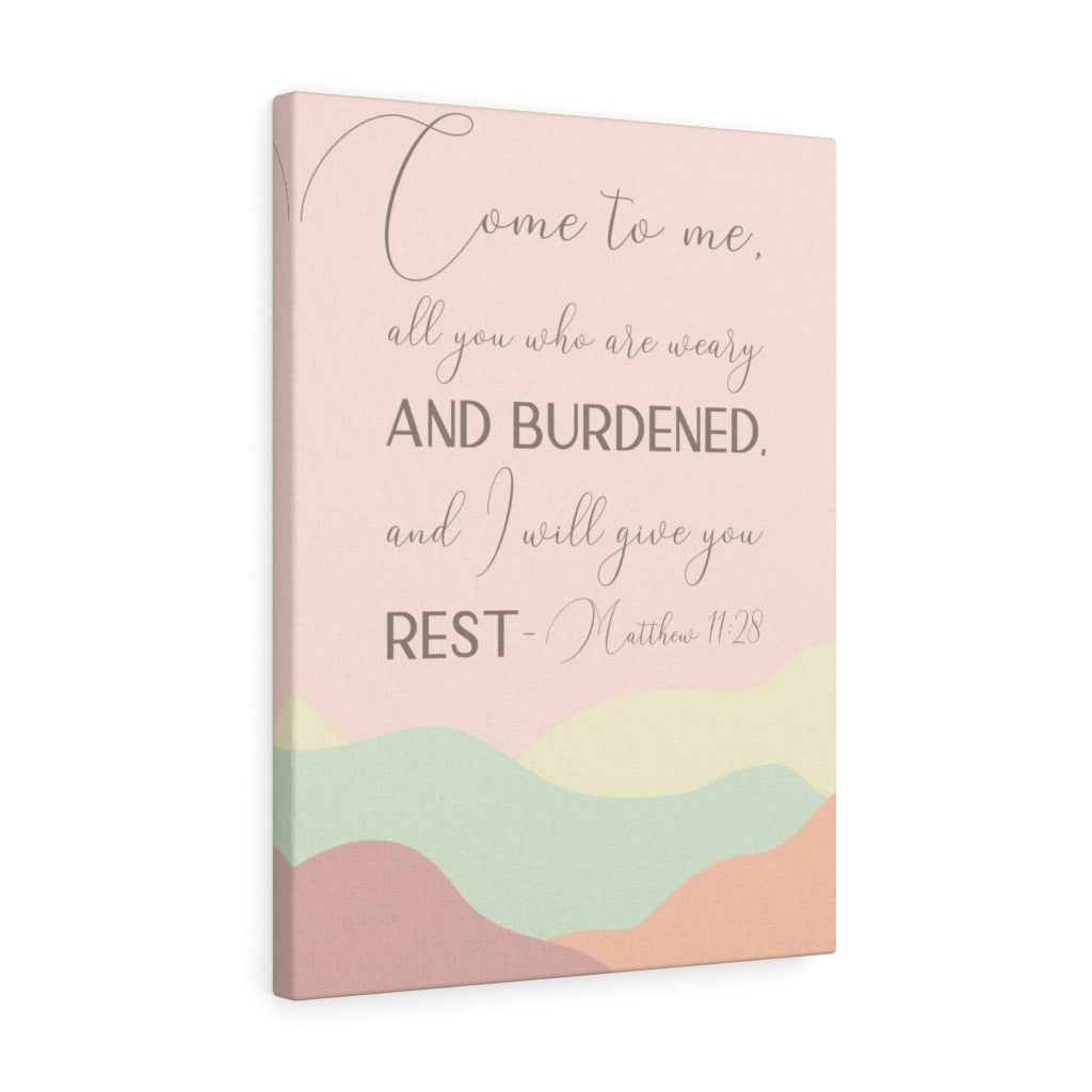 Scripture Walls Come To Me Matthew 11:28 Pink Bible Verse Canvas Christian Wall Art Ready to Hang Unframed-Express Your Love Gifts