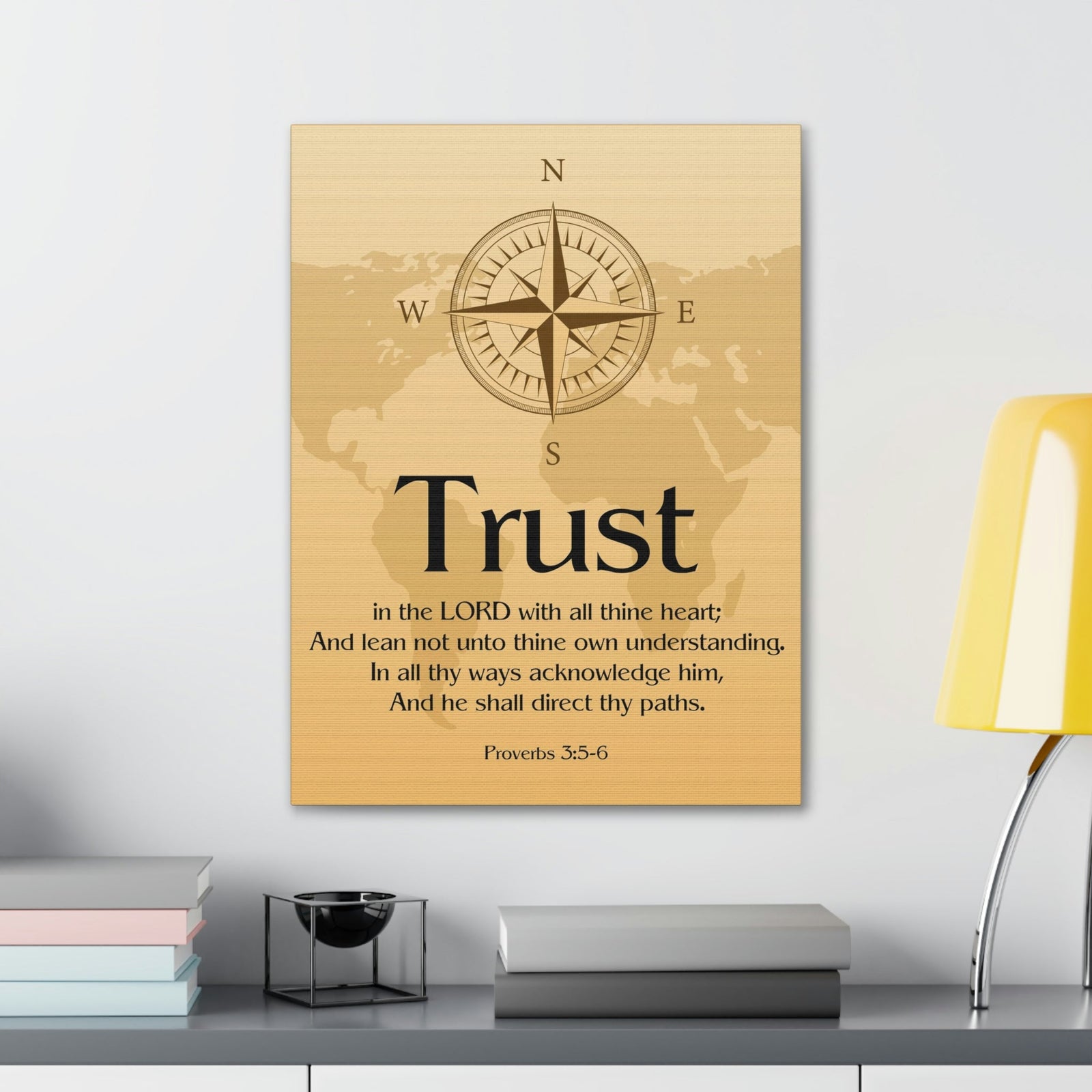 Scripture Walls Compass Brown Proverbs 3:6 Bible Verse Chapter Canvas Christian Wall Art Ready to Hang Unframed-Express Your Love Gifts