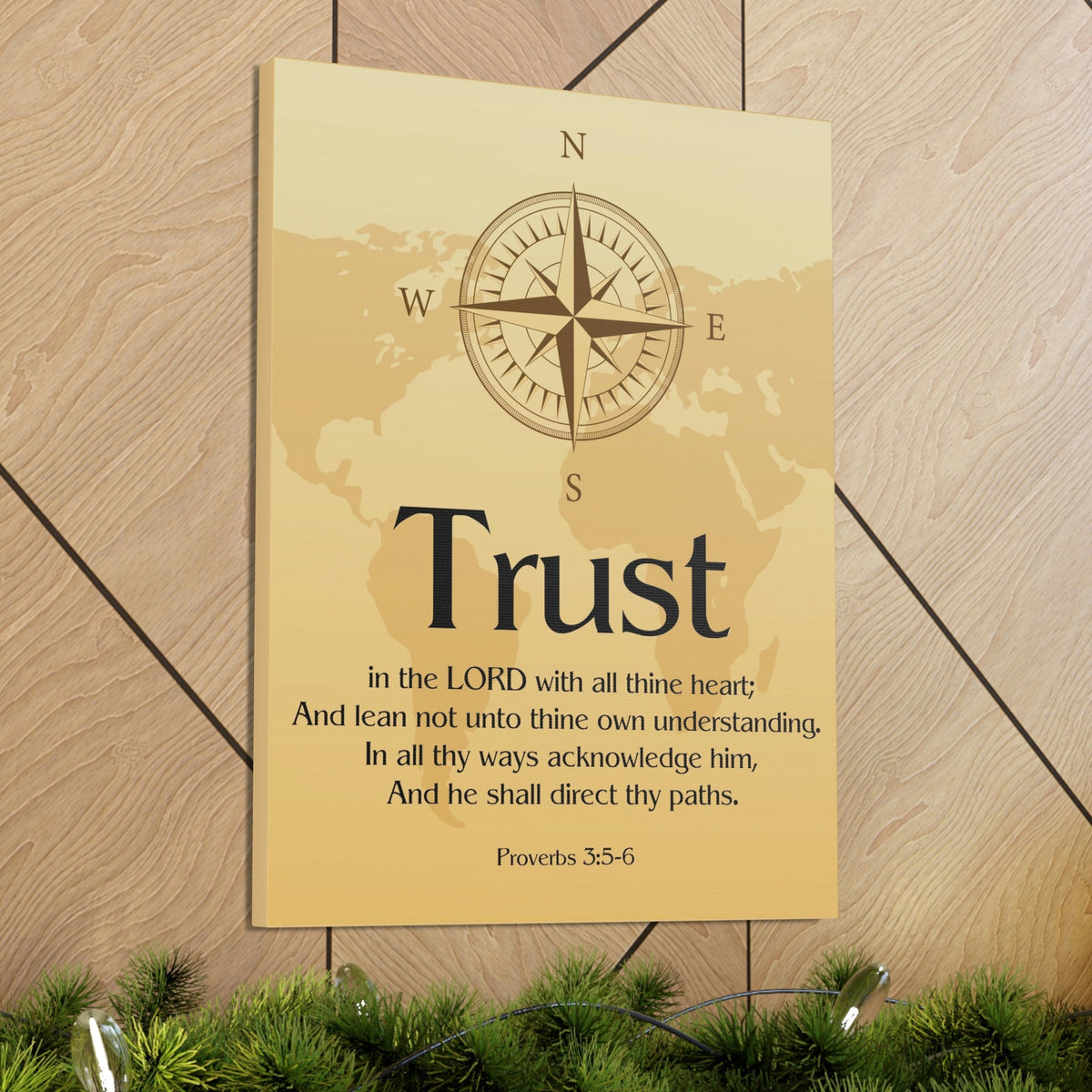 Scripture Walls Compass Brown Proverbs 3:6 Bible Verse Chapter Canvas Christian Wall Art Ready to Hang Unframed-Express Your Love Gifts