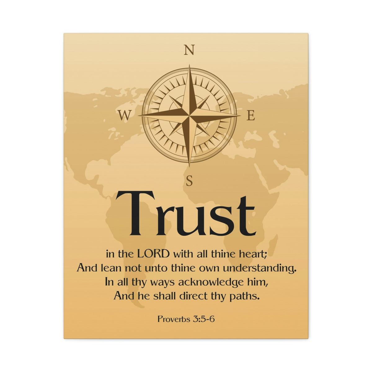 Scripture Walls Compass Brown Proverbs 3:6 Bible Verse Chapter Canvas Christian Wall Art Ready to Hang Unframed-Express Your Love Gifts