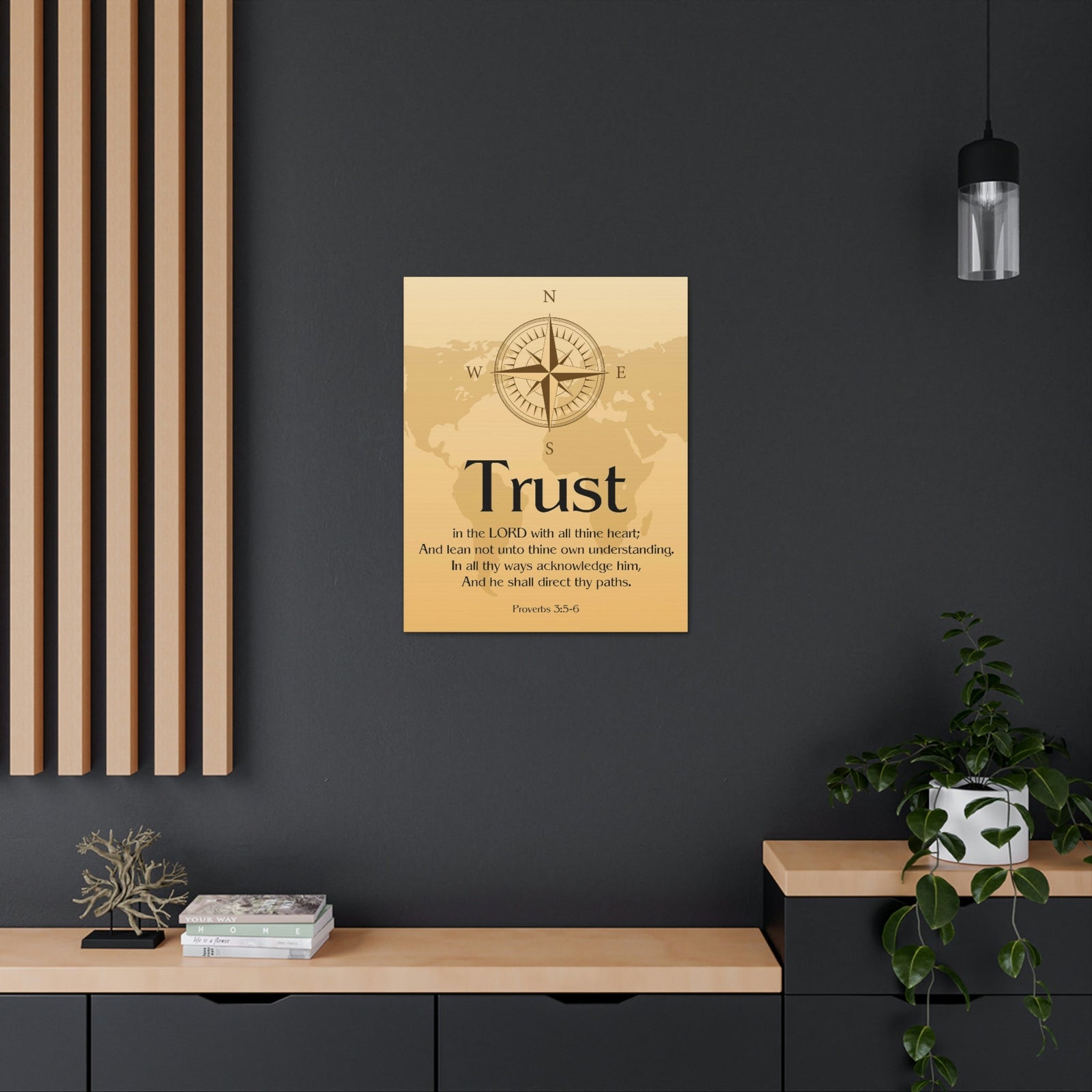 Scripture Walls Compass Brown Proverbs 3:6 Bible Verse Chapter Canvas Christian Wall Art Ready to Hang Unframed-Express Your Love Gifts