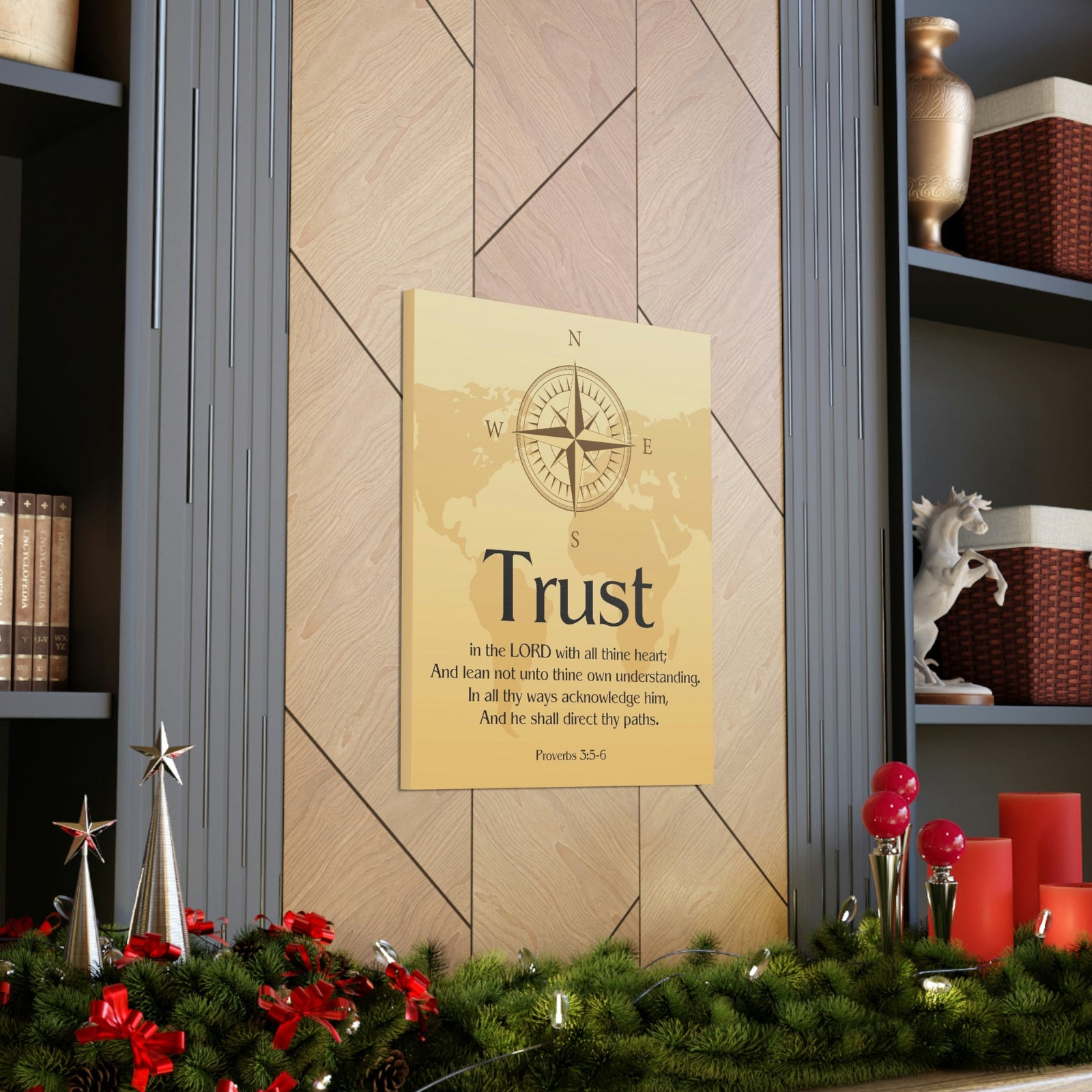 Scripture Walls Compass Brown Proverbs 3:6 Bible Verse Chapter Canvas Christian Wall Art Ready to Hang Unframed-Express Your Love Gifts