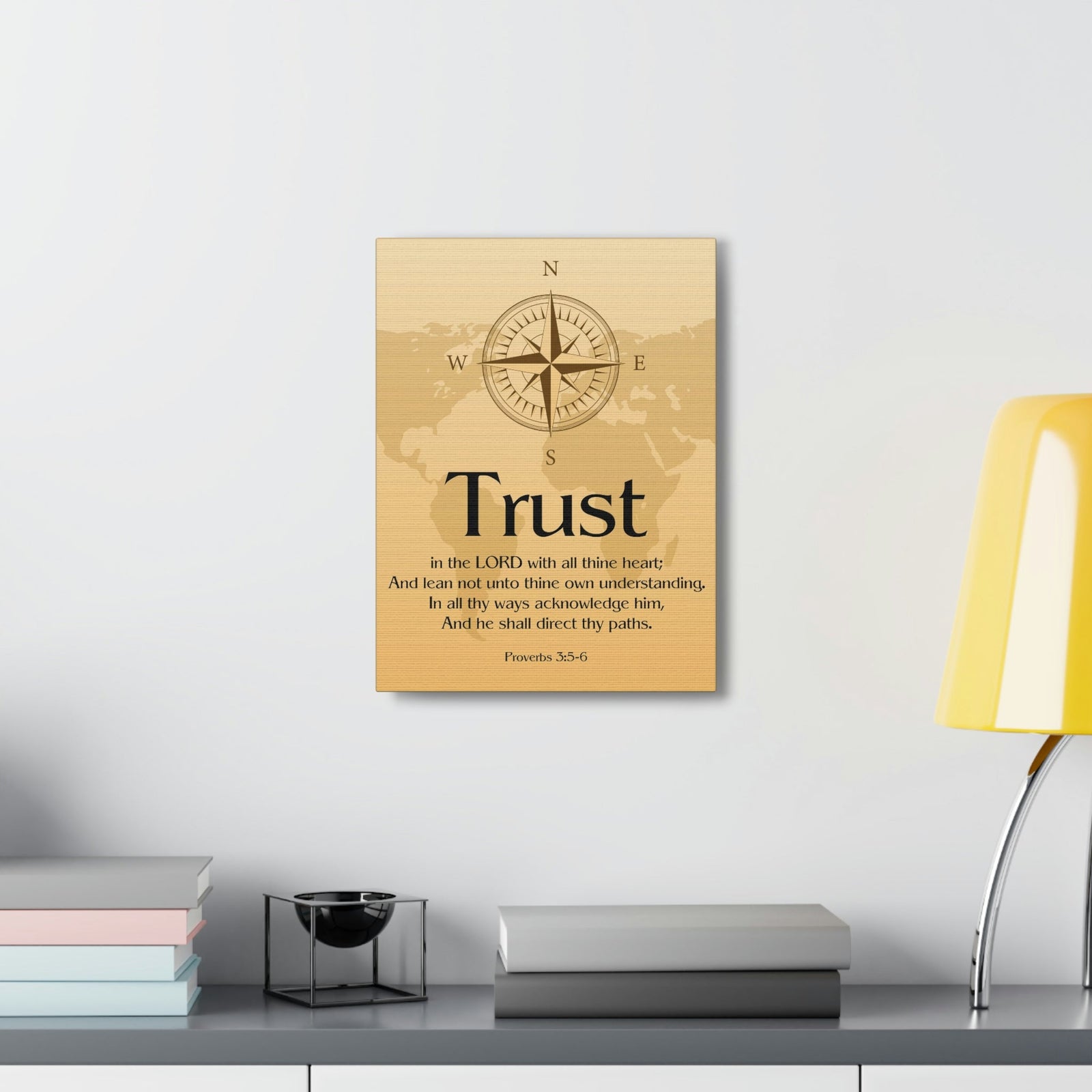 Scripture Walls Compass Brown Proverbs 3:6 Bible Verse Chapter Canvas Christian Wall Art Ready to Hang Unframed-Express Your Love Gifts