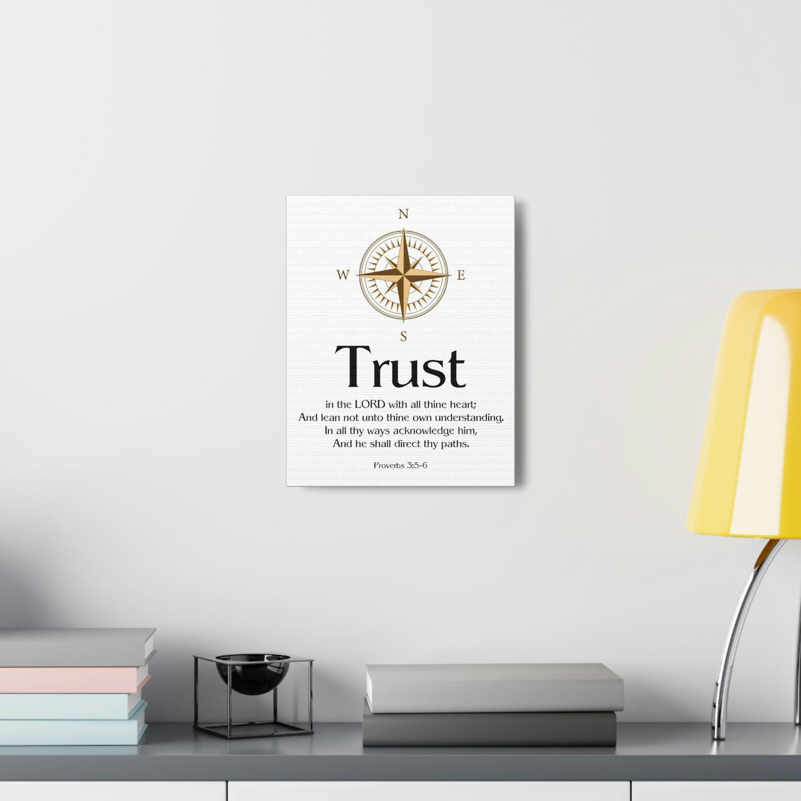 Scripture Walls Compass White Proverbs 3:5 Bible Verse Canvas Christian Wall Art Ready to Hang Unframed-Express Your Love Gifts