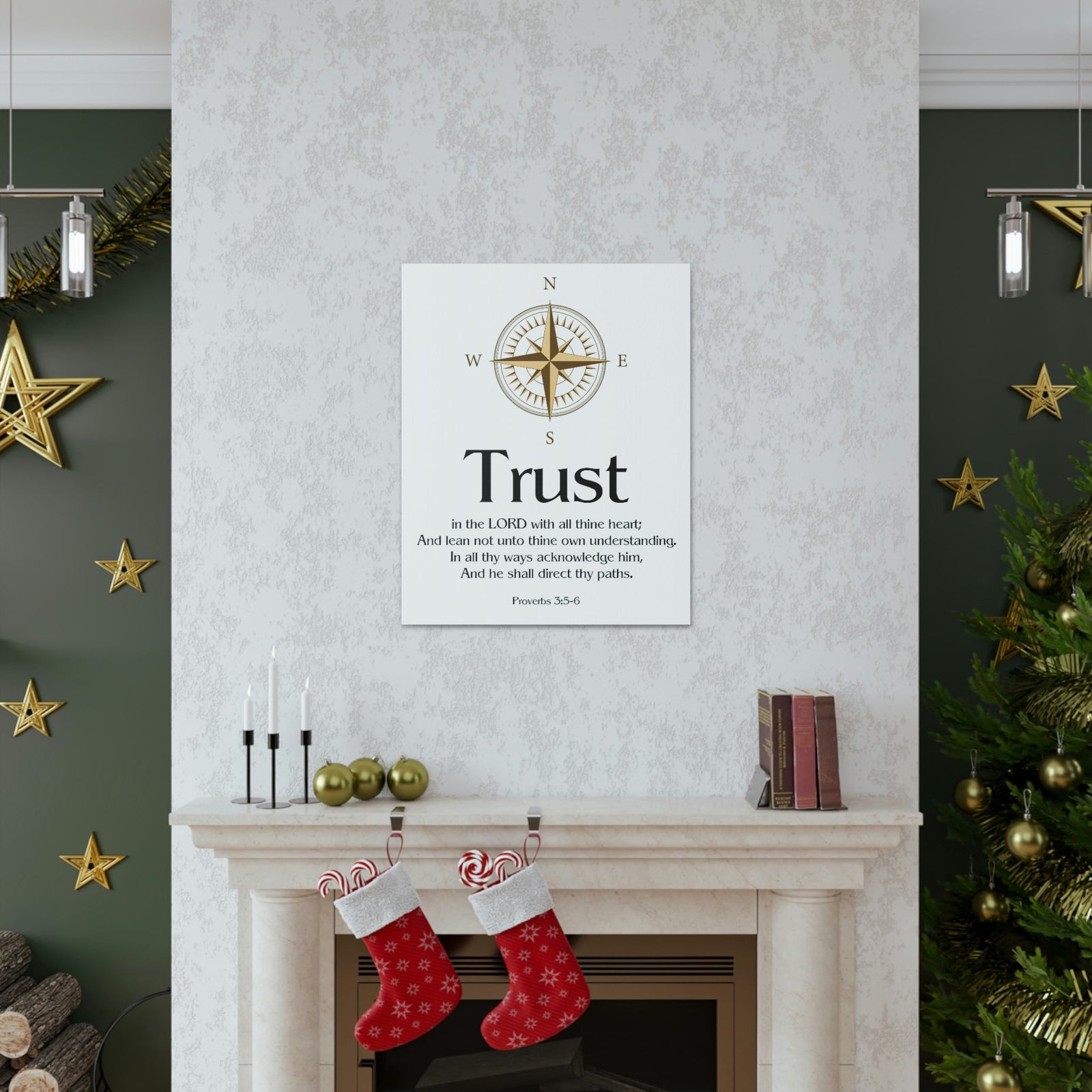 Scripture Walls Compass White Proverbs 3:5 Bible Verse Canvas Christian Wall Art Ready to Hang Unframed-Express Your Love Gifts