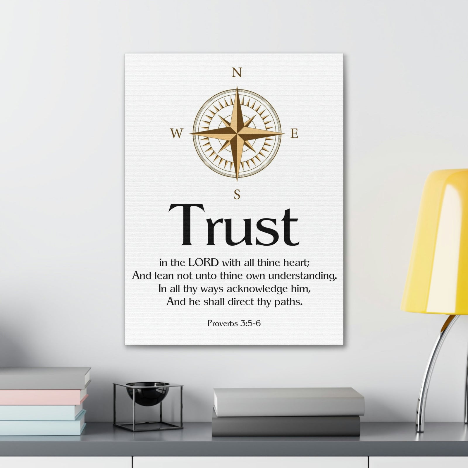 Scripture Walls Compass White Proverbs 3:5 Bible Verse Canvas Christian Wall Art Ready to Hang Unframed-Express Your Love Gifts