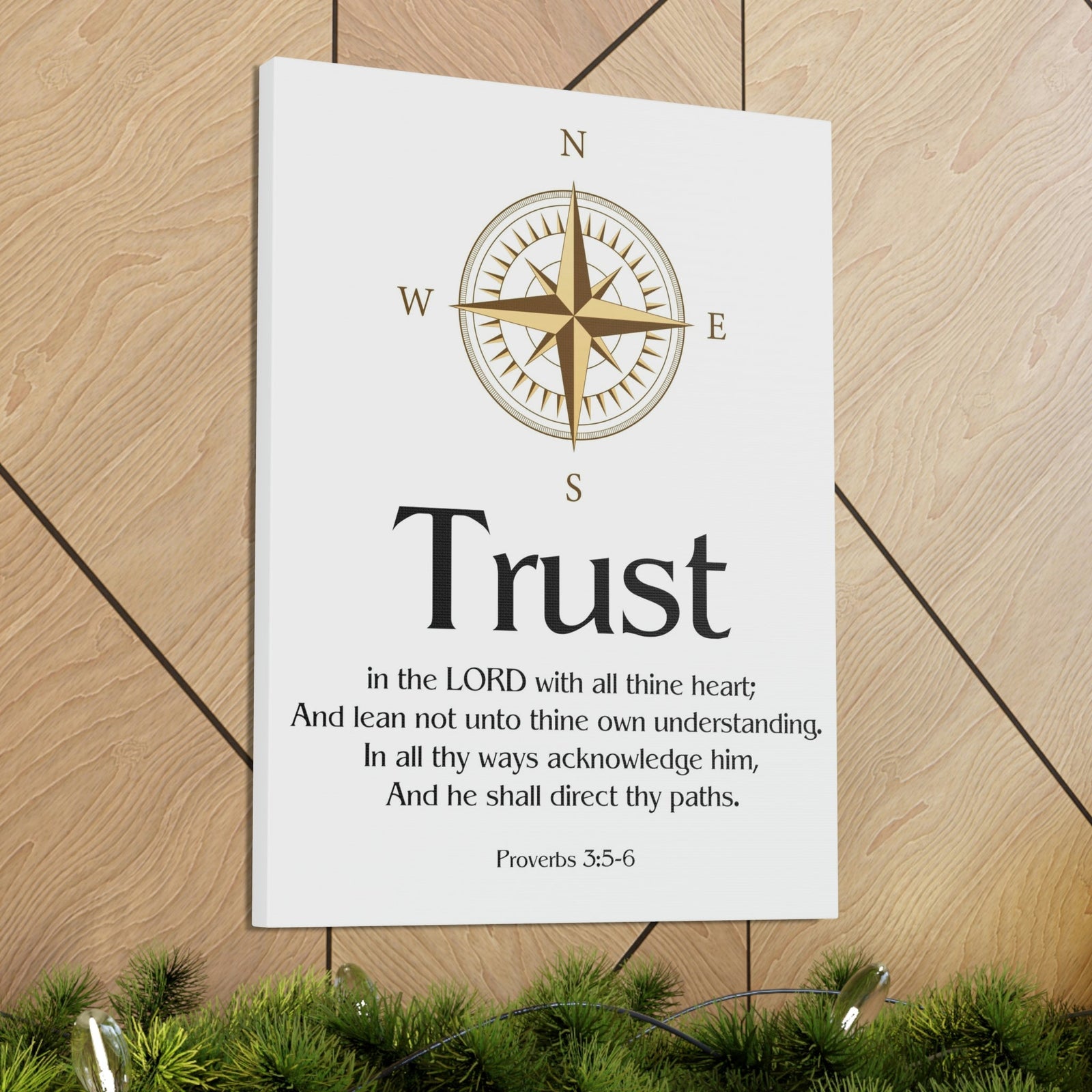 Scripture Walls Compass White Proverbs 3:5 Bible Verse Canvas Christian Wall Art Ready to Hang Unframed-Express Your Love Gifts