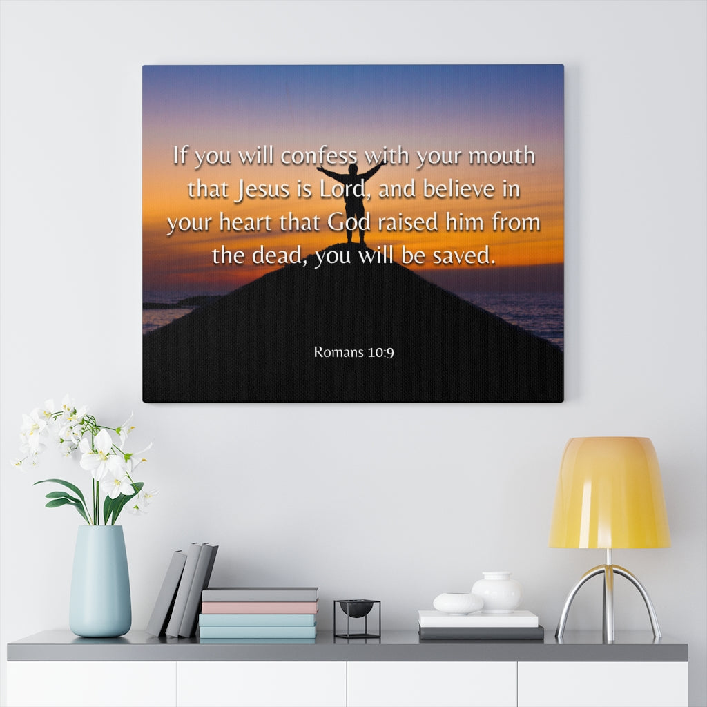 Scripture Walls Confess Romans 10:9 Bible Verse Canvas Christian Wall Art Ready to Hang Unframed-Express Your Love Gifts