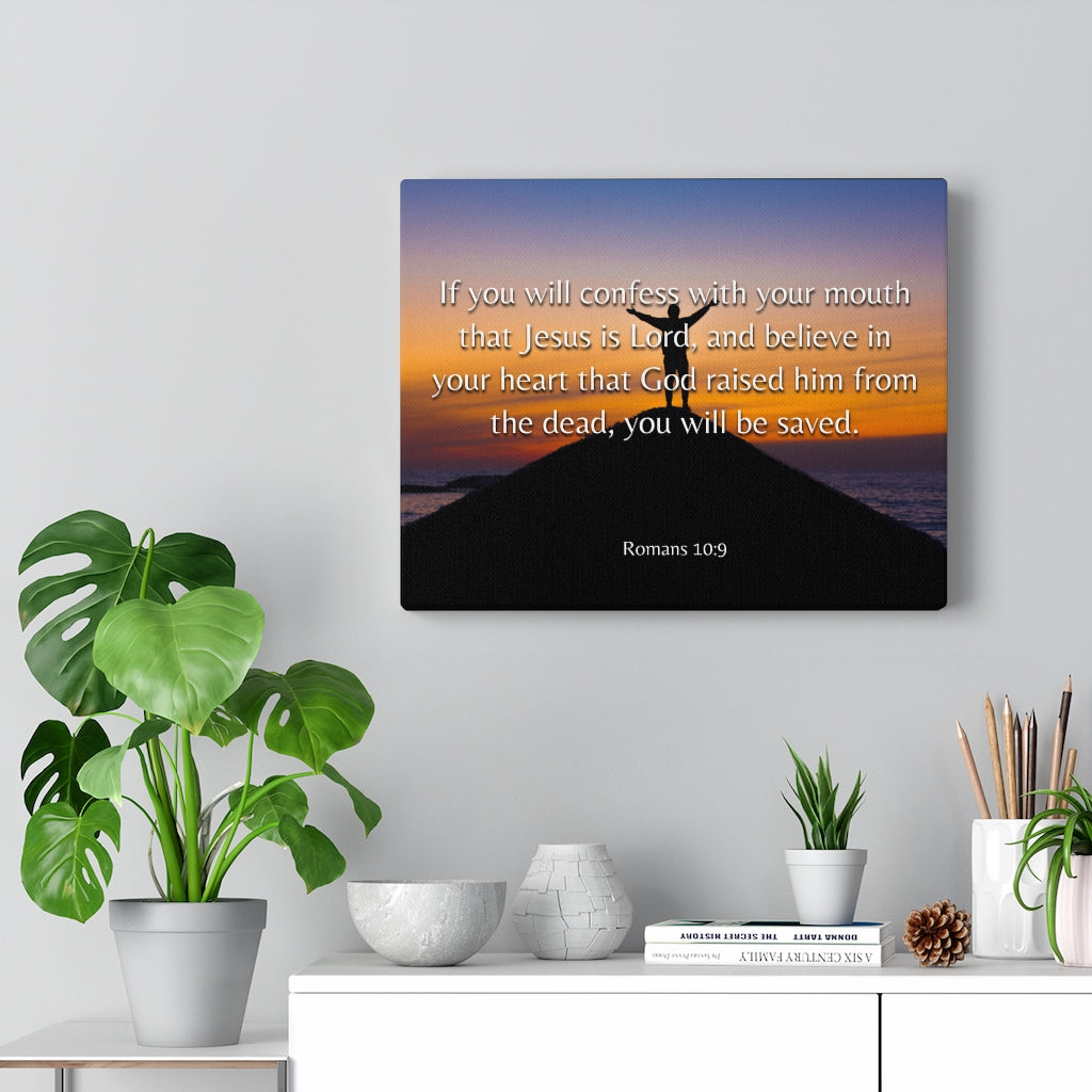 Scripture Walls Confess Romans 10:9 Bible Verse Canvas Christian Wall Art Ready to Hang Unframed-Express Your Love Gifts