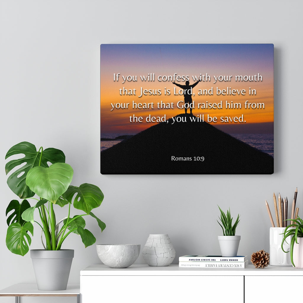 Scripture Walls Confess Romans 10:9 Bible Verse Canvas Christian Wall Art Ready to Hang Unframed-Express Your Love Gifts