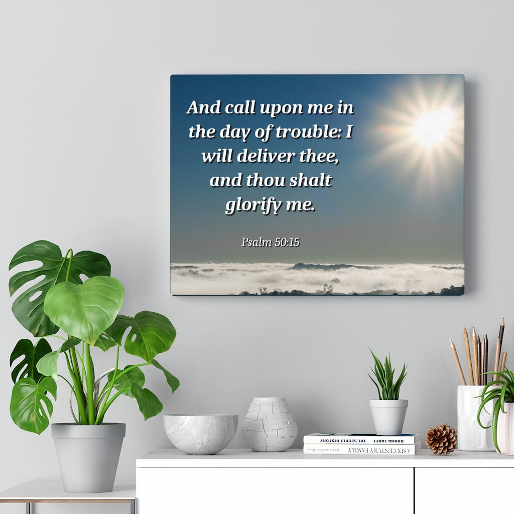 Scripture Walls Day Of Trouble Psalms 50:15 Bible Verse Canvas Christian Wall Art Ready to Hang Unframed-Express Your Love Gifts
