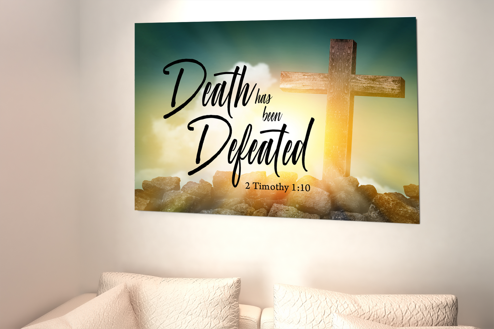 Scripture Walls Death Has Been Defeated 2 Timothy 1:10 Bible Verse Canvas Christian Wall Art Ready to Hang Unframed-Express Your Love Gifts