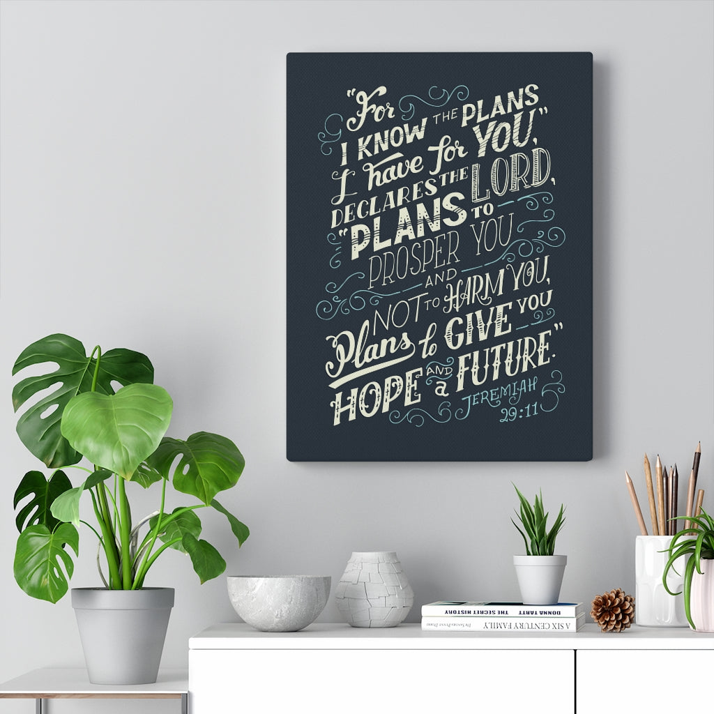 Scripture Walls Declares The Lord Jeremiah 29:11 Dark Bible Verse Canvas Christian Wall Art Ready to Hang Unframed-Express Your Love Gifts