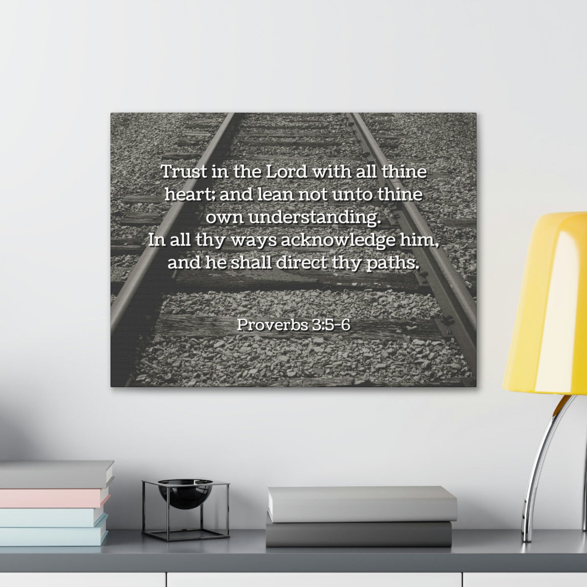 Scripture Walls Direct My Paths Train Tracks Proverbs 3:5 Bible Verse Canvas Christian Wall Art Ready to Hang Unframed-Express Your Love Gifts