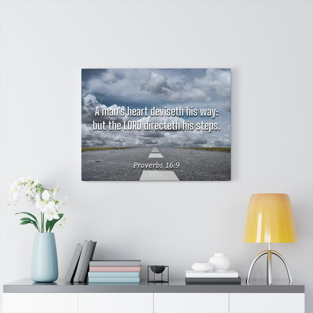 Scripture Walls Directeth His Steps Proverbs 16:9 Bible Verse Canvas Christian Wall Art Ready to Hang Unframed-Express Your Love Gifts