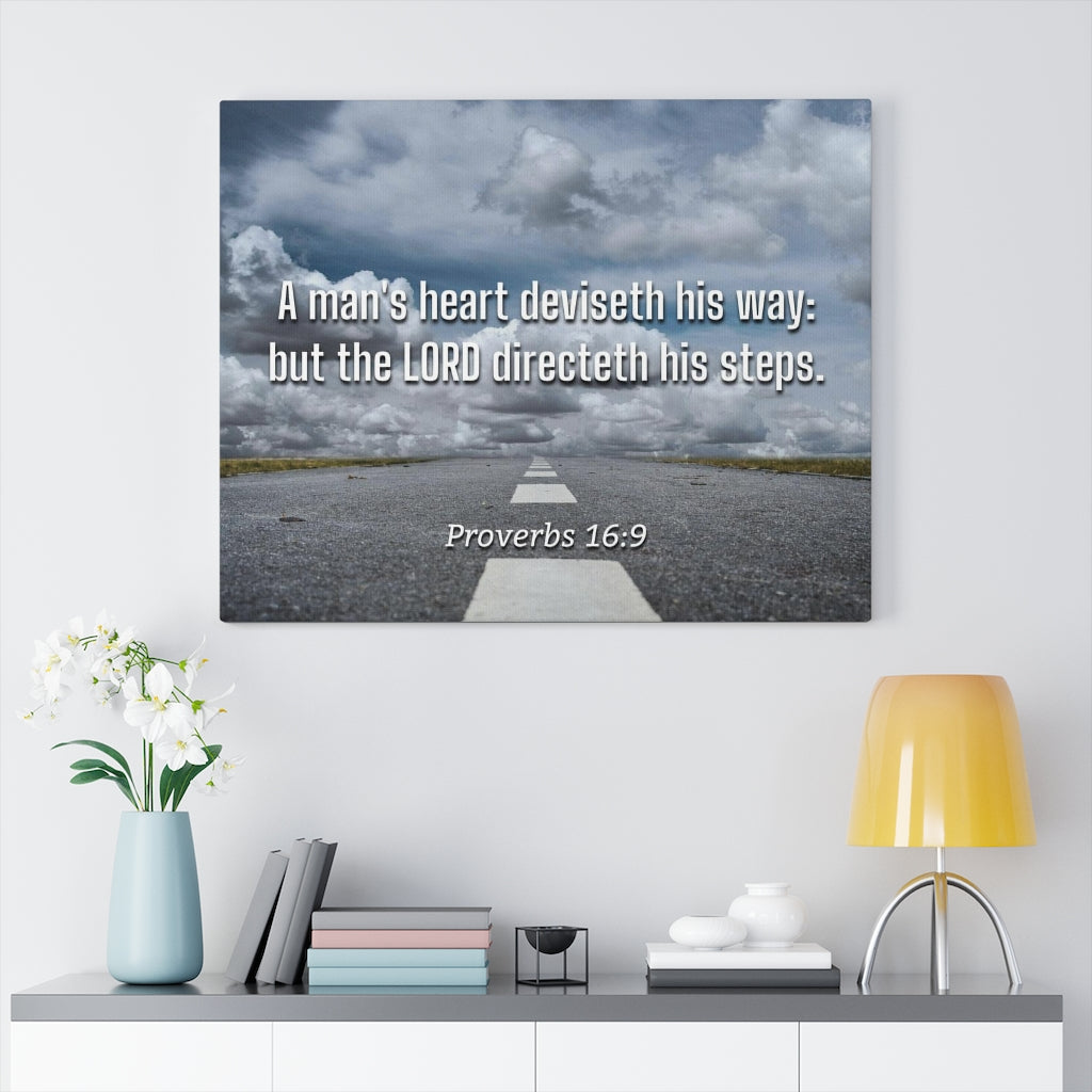 Scripture Walls Directeth His Steps Proverbs 16:9 Bible Verse Canvas Christian Wall Art Ready to Hang Unframed-Express Your Love Gifts