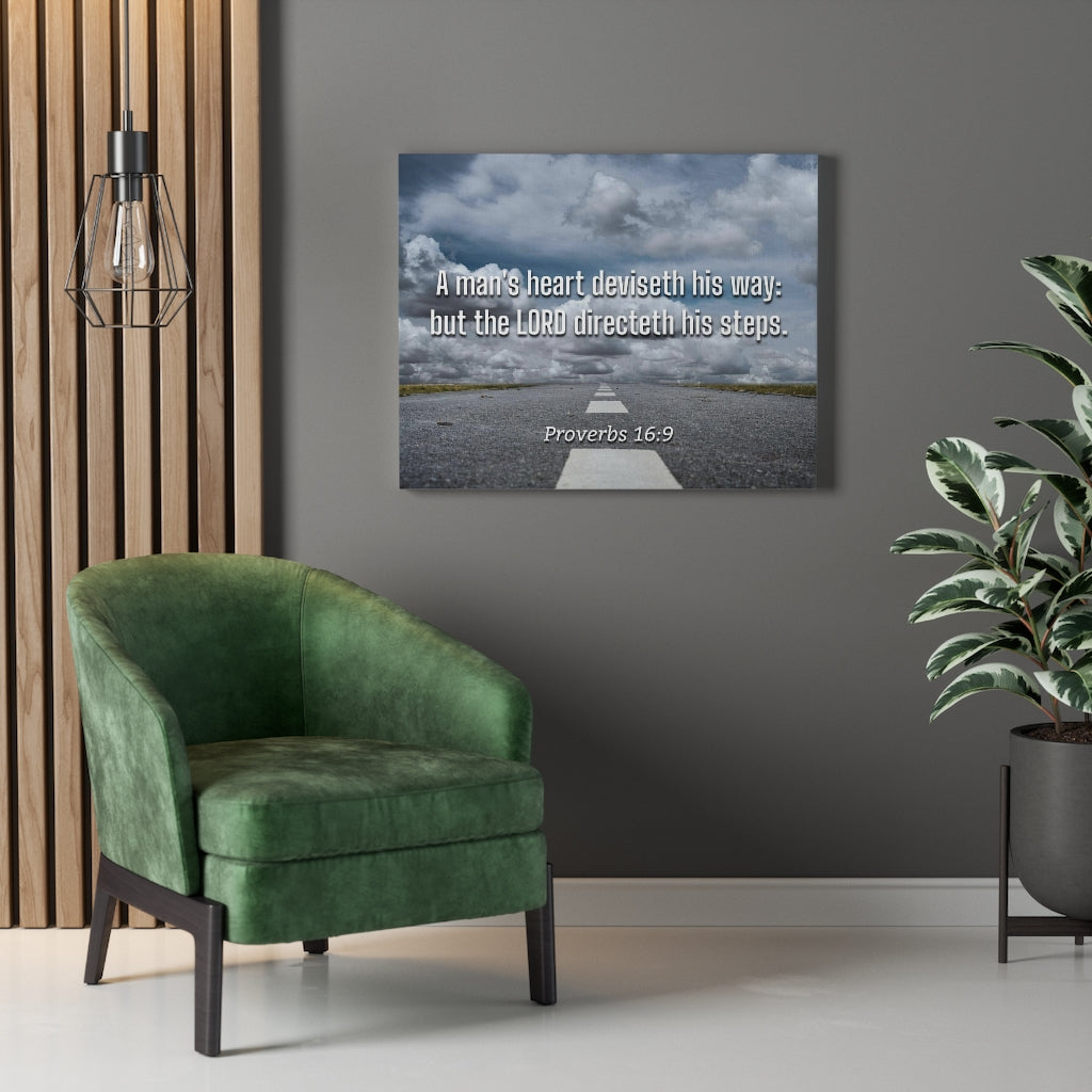 Scripture Walls Directeth His Steps Proverbs 16:9 Bible Verse Canvas Christian Wall Art Ready to Hang Unframed-Express Your Love Gifts