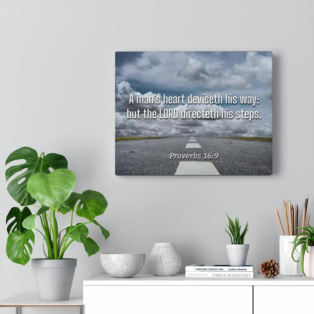 Scripture Walls Directeth His Steps Proverbs 16:9 Bible Verse Canvas Christian Wall Art Ready to Hang Unframed-Express Your Love Gifts