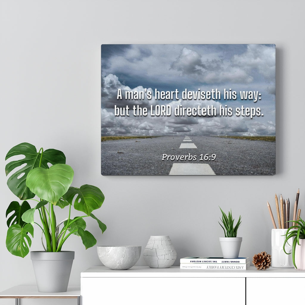 Scripture Walls Directeth His Steps Proverbs 16:9 Bible Verse Canvas Christian Wall Art Ready to Hang Unframed-Express Your Love Gifts