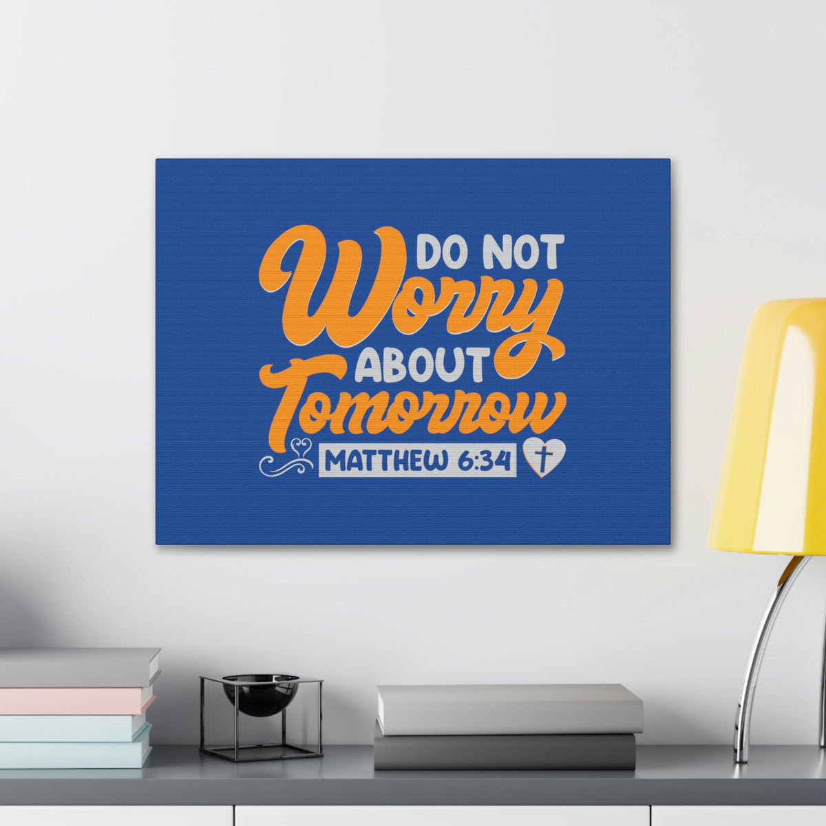 Scripture Walls Do Not Worry Matthew 6:34 Blue & Orange Bible Verse Canvas Christian Wall Art Ready to Hang Unframed-Express Your Love Gifts