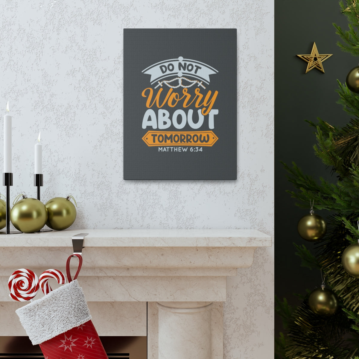 Scripture Walls Do Not Worry Matthew 6:34 Orange Bible Verse Canvas Christian Wall Art Ready to Hang Unframed-Express Your Love Gifts