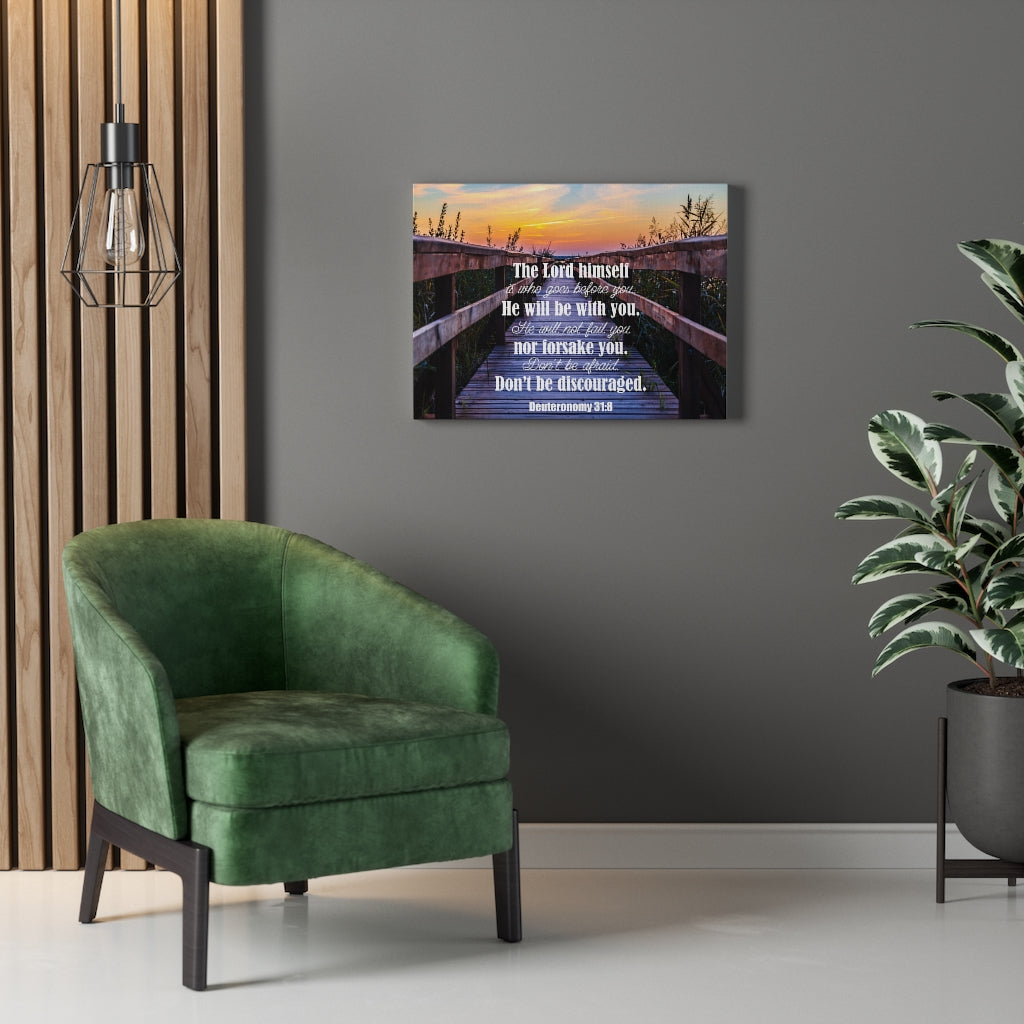 Scripture Walls Don't Be Discouraged Deuteronomy 31:8 Bible Verse Canvas Christian Wall Art Ready to Hang Unframed-Express Your Love Gifts