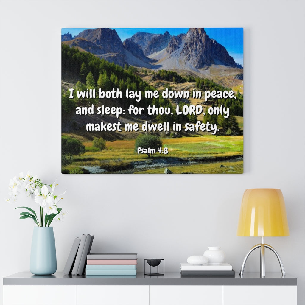 Scripture Walls Dwell In Safety Psalms 4:8 Bible Verse Canvas Christian Wall Art Ready to Hang Unframed-Express Your Love Gifts