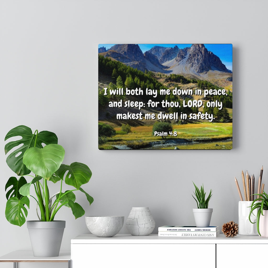 Scripture Walls Dwell In Safety Psalms 4:8 Bible Verse Canvas Christian Wall Art Ready to Hang Unframed-Express Your Love Gifts