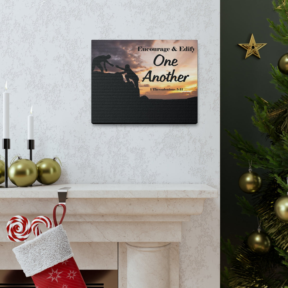 Scripture Walls Encourage & Edify One Another 1 Thessalonians 5:11 Bible Chapter Canvas Christian Wall Art Ready to Hang Unframed-Express Your Love Gifts