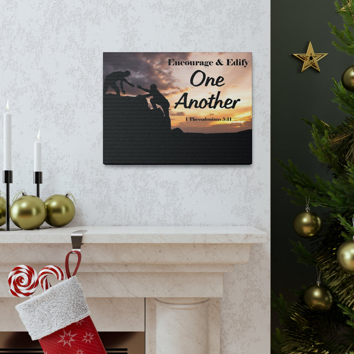 Scripture Walls Encourage & Edify One Another 1 Thessalonians 5:11 Bible Chapter Canvas Christian Wall Art Ready to Hang Unframed-Express Your Love Gifts
