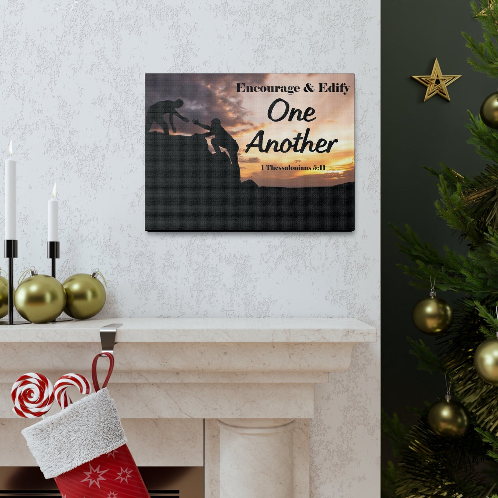 Scripture Walls Encourage & Edify One Another 1 Thessalonians 5:11 Bible Chapter Canvas Christian Wall Art Ready to Hang Unframed-Express Your Love Gifts