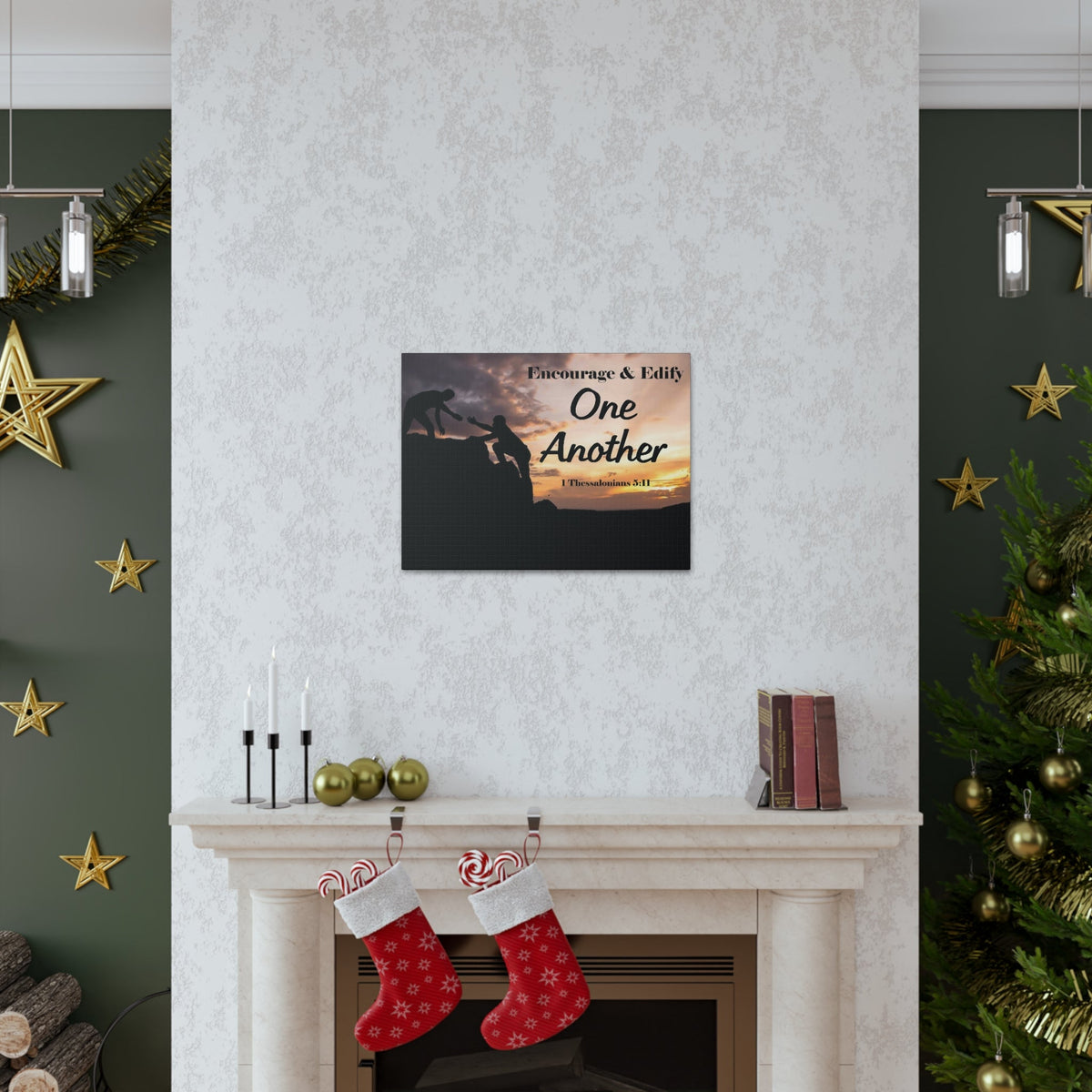 Scripture Walls Encourage & Edify One Another 1 Thessalonians 5:11 Bible Chapter Canvas Christian Wall Art Ready to Hang Unframed-Express Your Love Gifts