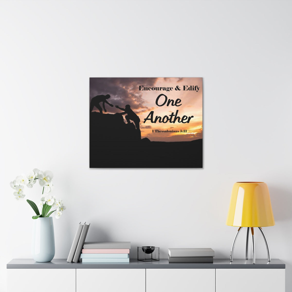 Scripture Walls Encourage & Edify One Another 1 Thessalonians 5:11 Bible Chapter Canvas Christian Wall Art Ready to Hang Unframed-Express Your Love Gifts