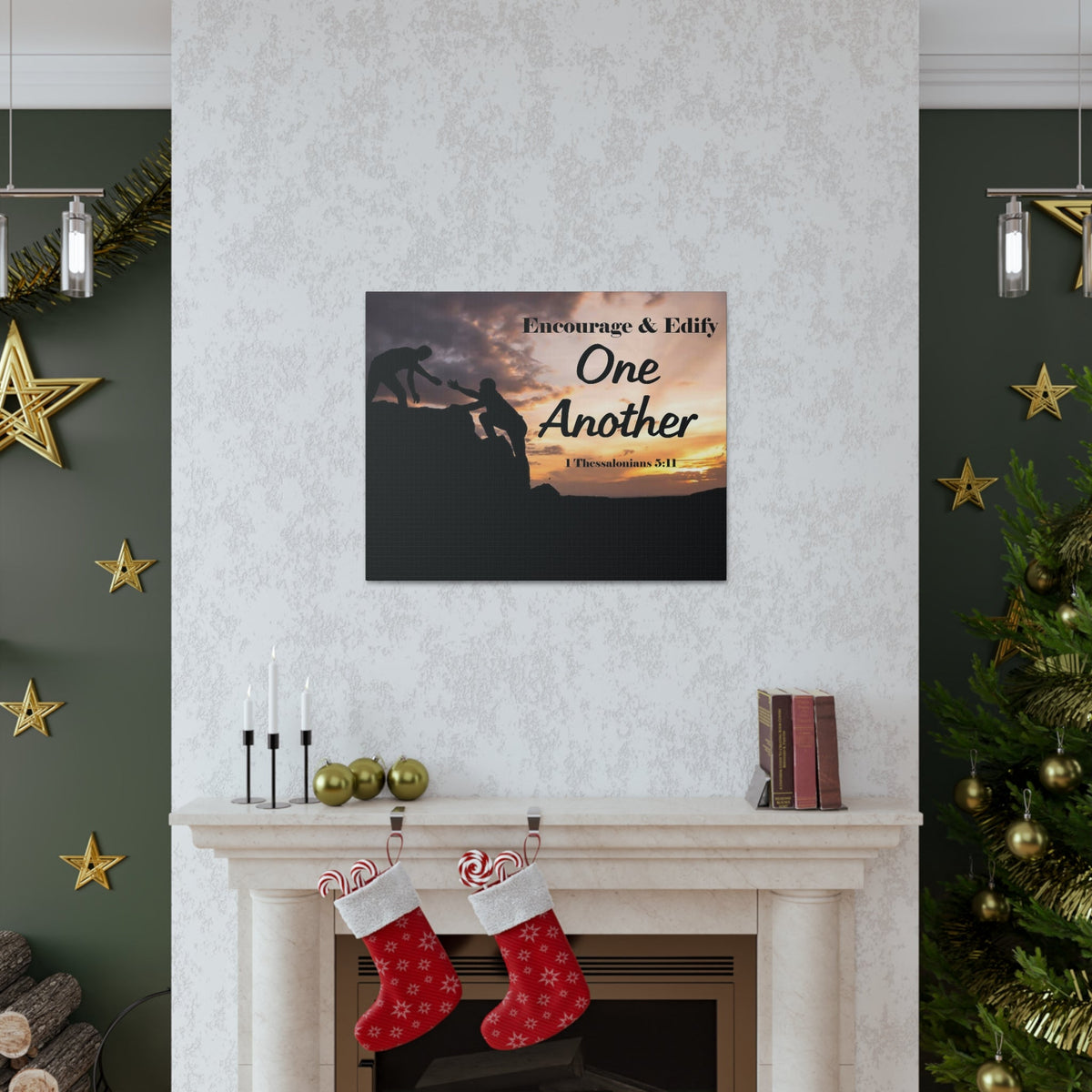 Scripture Walls Encourage & Edify One Another 1 Thessalonians 5:11 Bible Chapter Canvas Christian Wall Art Ready to Hang Unframed-Express Your Love Gifts