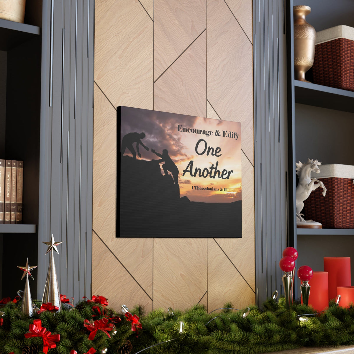 Scripture Walls Encourage & Edify One Another 1 Thessalonians 5:11 Bible Chapter Canvas Christian Wall Art Ready to Hang Unframed-Express Your Love Gifts