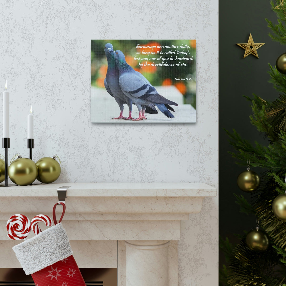Scripture Walls Encourage Hebrews 3:13 Pigeons Christian Wall Art Bible Verse Print Ready to Hang Unframed-Express Your Love Gifts