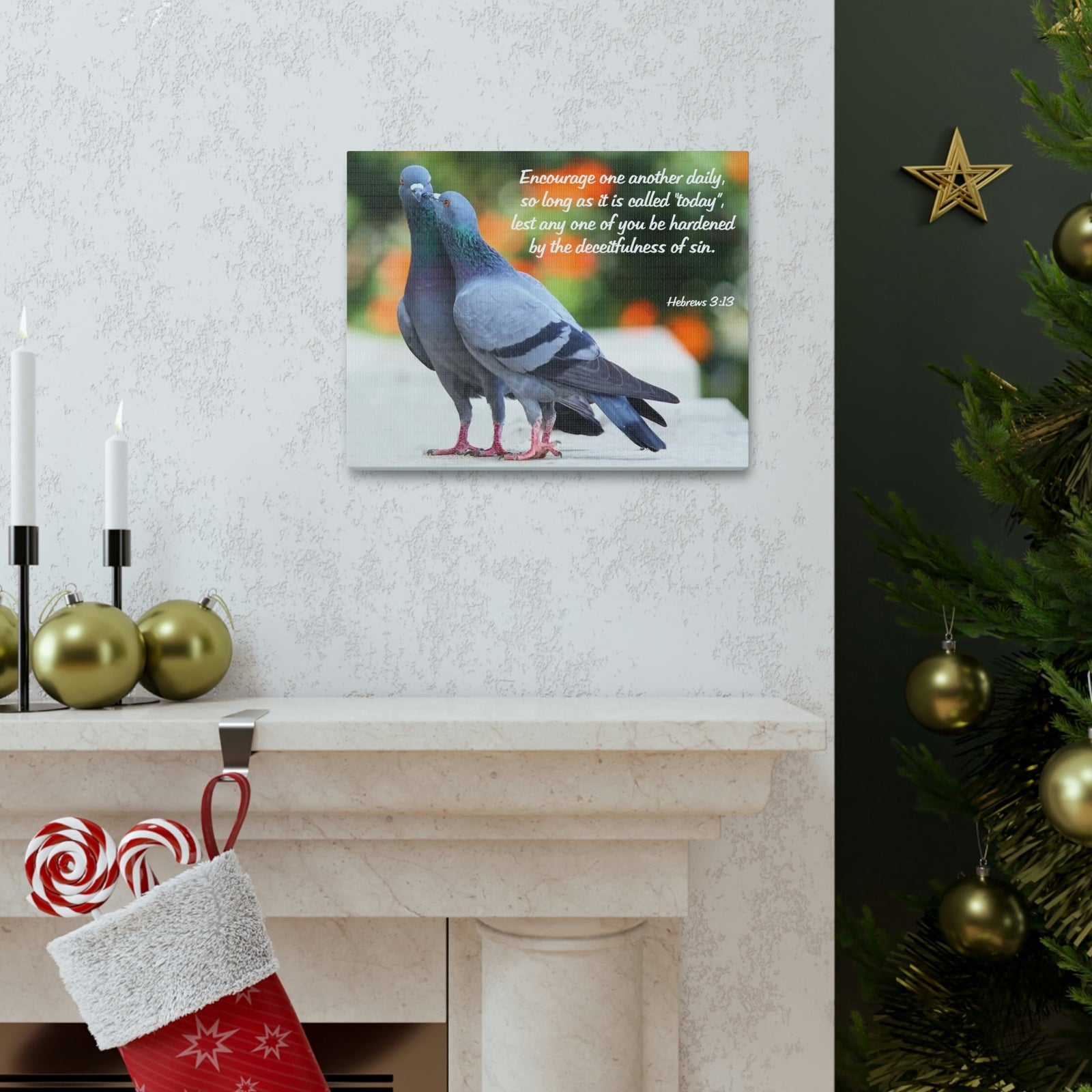 Scripture Walls Encourage Hebrews 3:13 Pigeons Christian Wall Art Bible Verse Print Ready to Hang Unframed-Express Your Love Gifts
