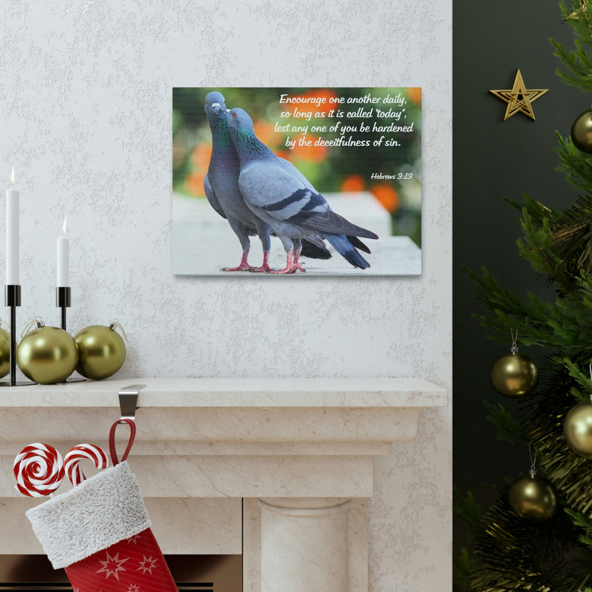 Scripture Walls Encourage Hebrews 3:13 Pigeons Christian Wall Art Bible Verse Print Ready to Hang Unframed-Express Your Love Gifts