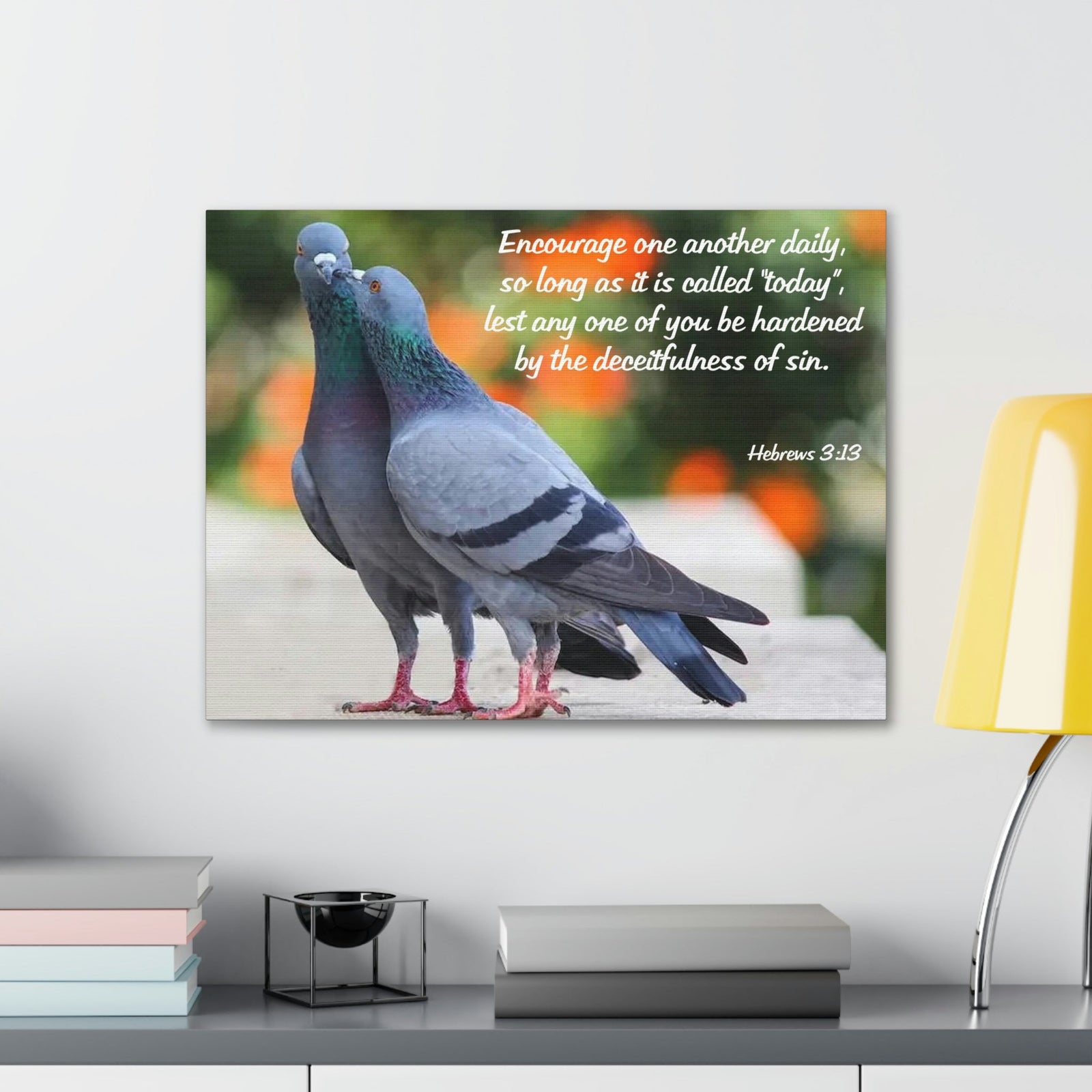 Scripture Walls Encourage Hebrews 3:13 Pigeons Christian Wall Art Bible Verse Print Ready to Hang Unframed-Express Your Love Gifts