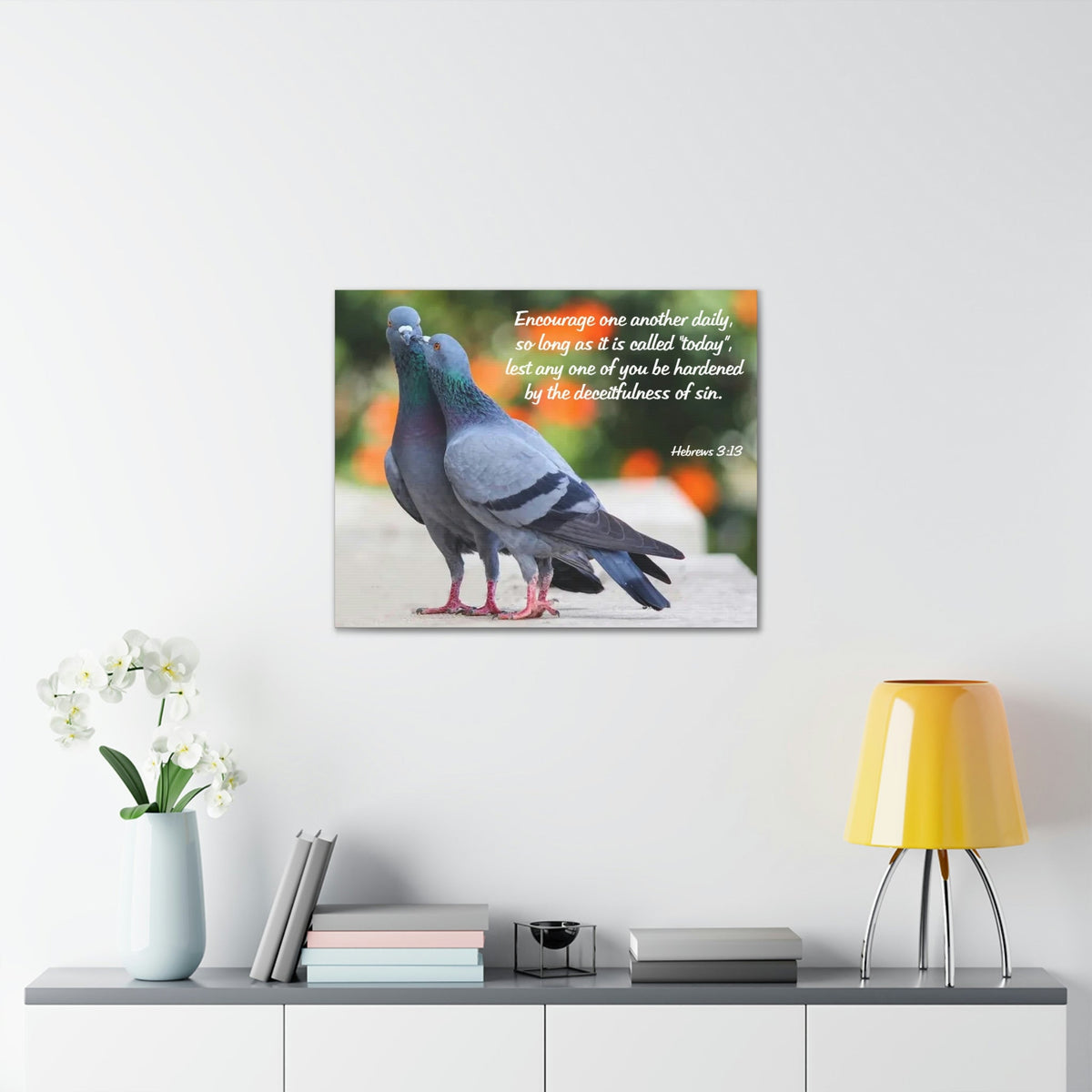 Scripture Walls Encourage Hebrews 3:13 Pigeons Christian Wall Art Bible Verse Print Ready to Hang Unframed-Express Your Love Gifts