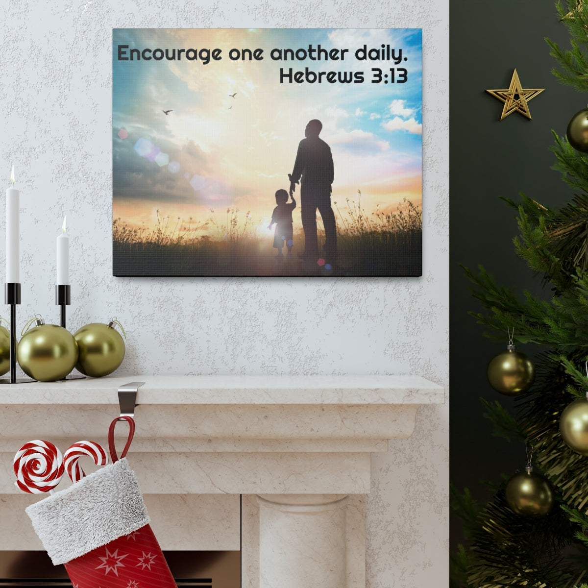 Scripture Walls Encourage One Another Daily Hebrews 3:13 Bible Verse Canvas Christian Wall Art Ready to Hang Unframed-Express Your Love Gifts