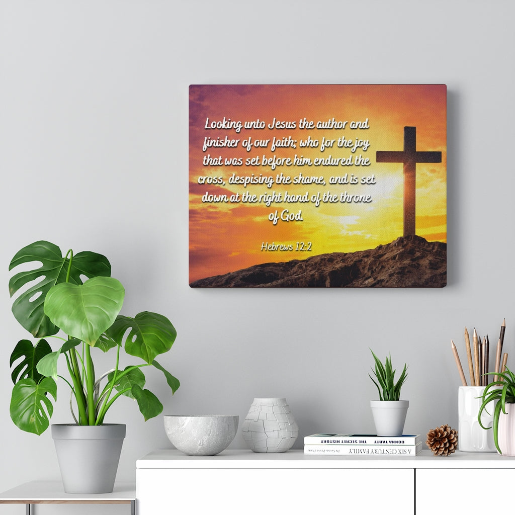 Scripture Walls Endured The Cross Hebrews 12:2 Bible Verse Canvas Christian Wall Art Ready to Hang Unframed-Express Your Love Gifts