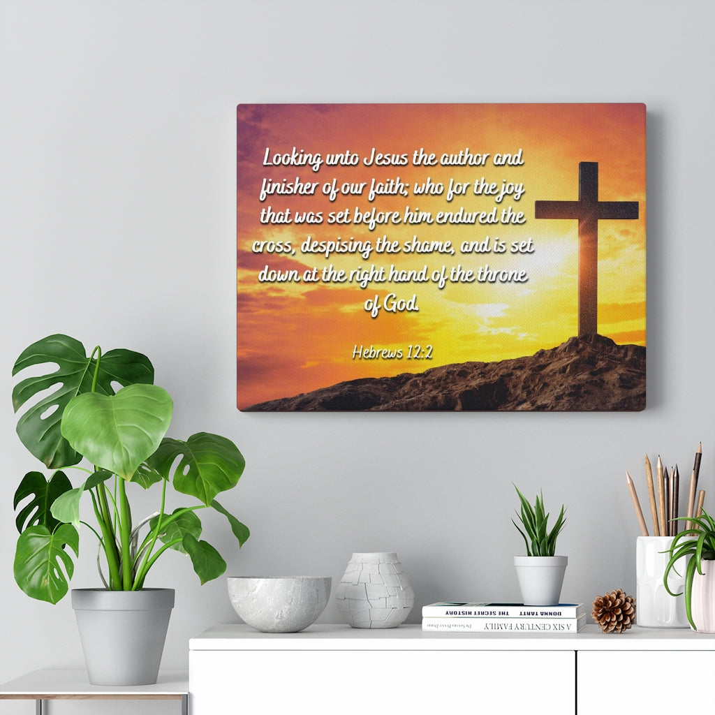 Scripture Walls Endured The Cross Hebrews 12:2 Bible Verse Canvas Christian Wall Art Ready to Hang Unframed-Express Your Love Gifts