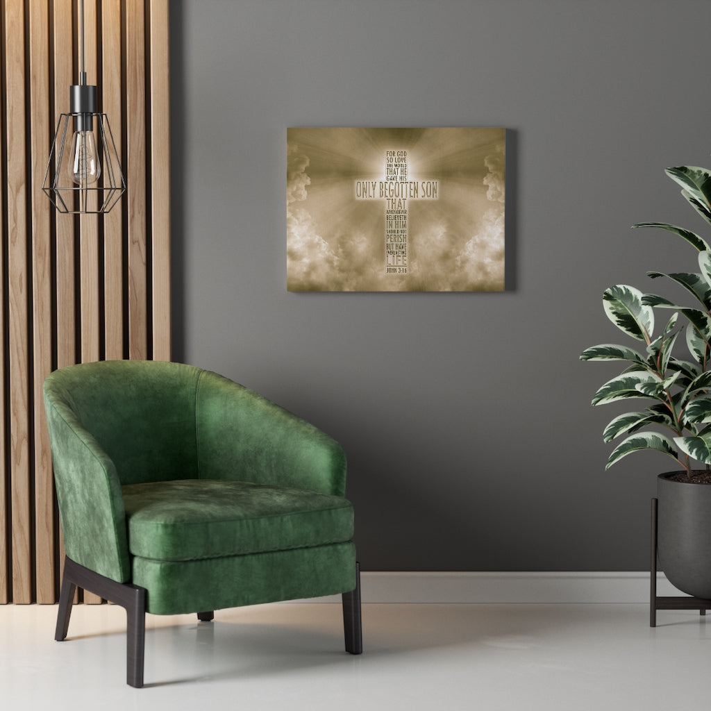 Scripture Walls Everlasting Life John 3:16 Sun Bible Verse Canvas Christian Wall Art Ready to Hang Unframed-Express Your Love Gifts