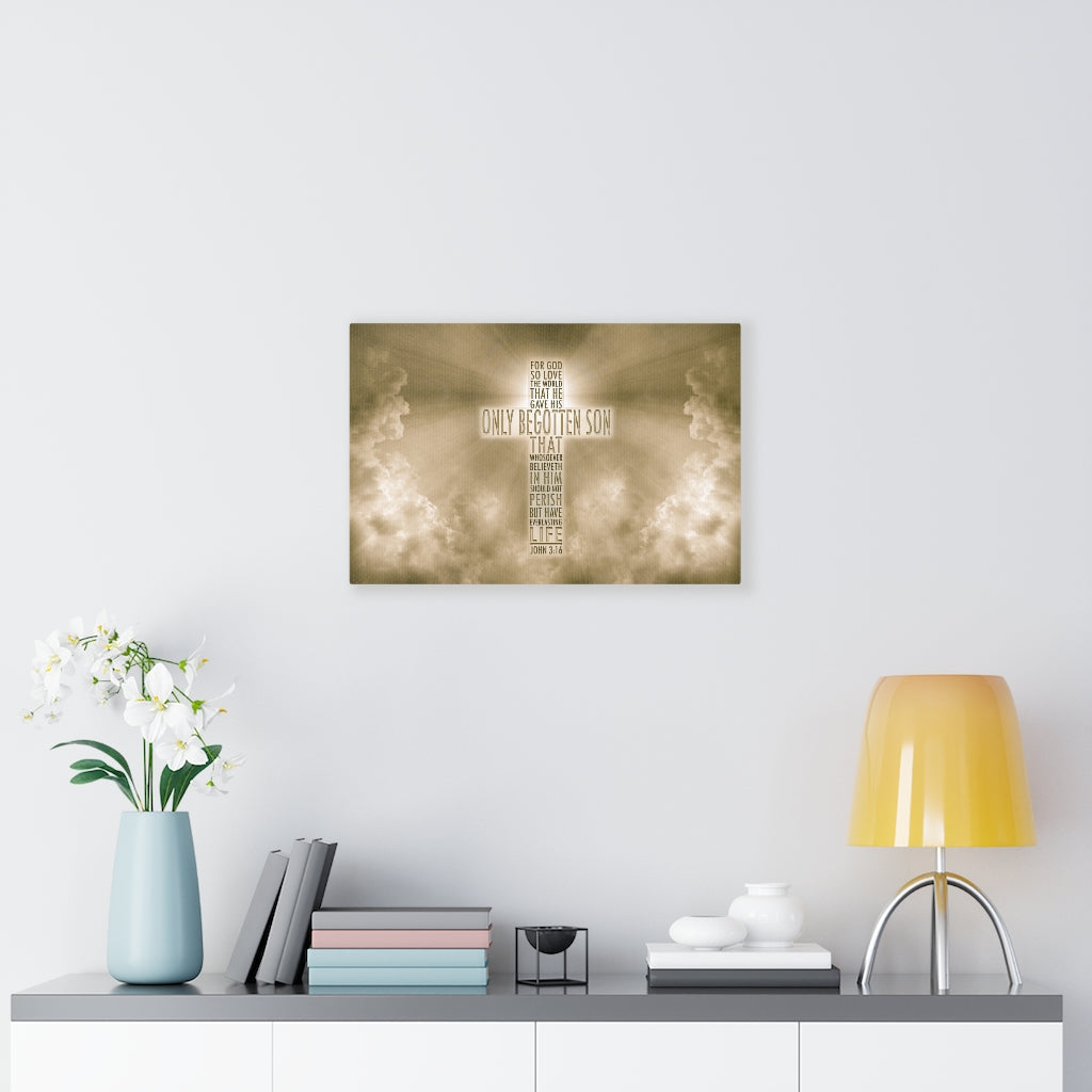 Scripture Walls Everlasting Life John 3:16 Sun Bible Verse Canvas Christian Wall Art Ready to Hang Unframed-Express Your Love Gifts