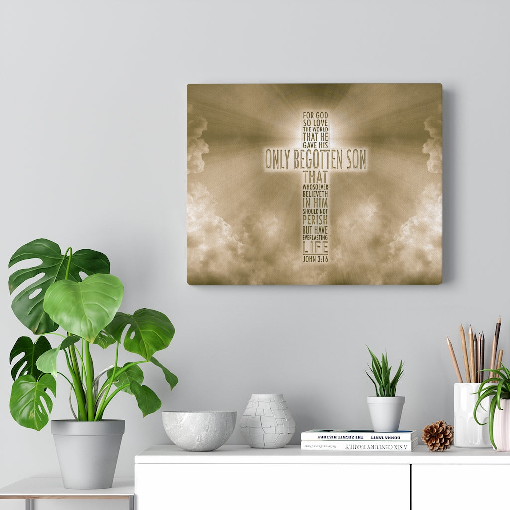 Scripture Walls Everlasting Life John 3:16 Sun Bible Verse Canvas Christian Wall Art Ready to Hang Unframed-Express Your Love Gifts